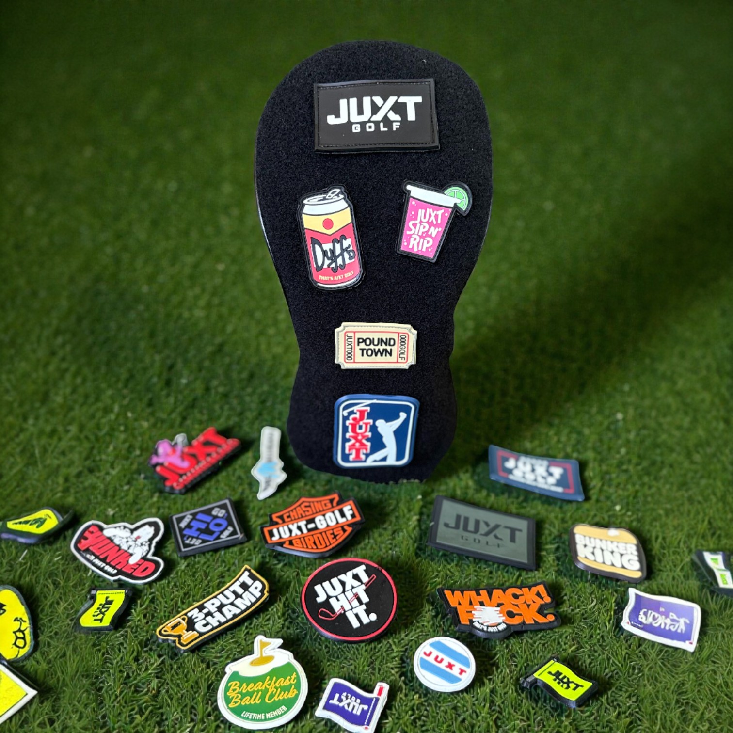 Headcover surrounded by JUXT patches