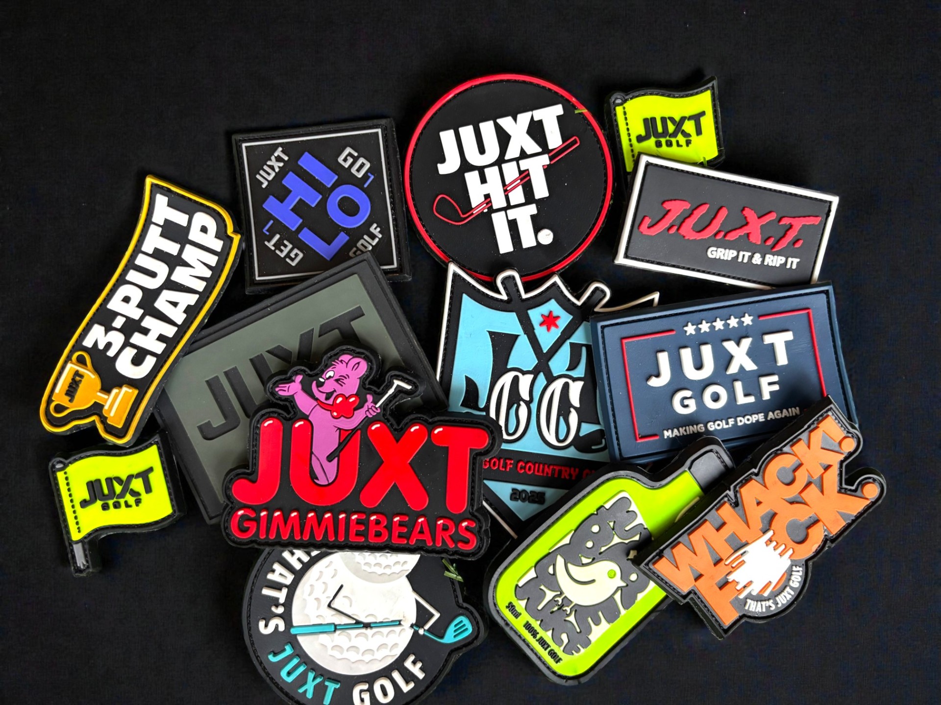 Assortment of custom 3D PVC golf morale patches
